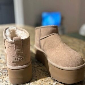UGG Women's Beige Suede Platform Boots